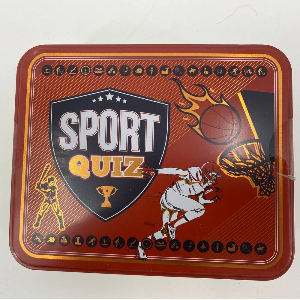 Sports Quiz Game in Metal Tin with Sand Timer & 50 Cards NEW FUN